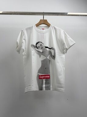 Supreme White Graphic Photo Print Tee with Red Box Logo - Women's